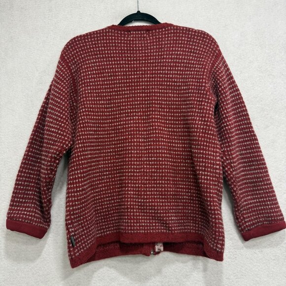 Woolrich Sweater Womens Large Ruby Red 100% Wool Full Zip Knit Cardigan Jacket - Picture 7 of 8